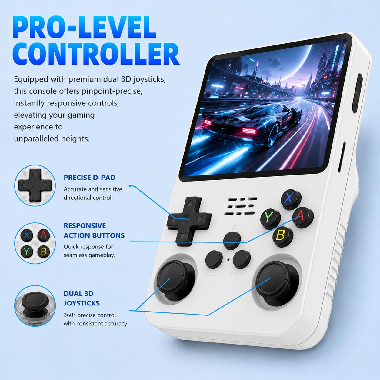 Whatsko R36S Console, Console Portatile 128 GB, Sistema RK3326 Arkos, oltre 40.000 Giochi, schermo da 3,5 Pollici, Console di Gioco Portatile per Adolescenti (Bianca)