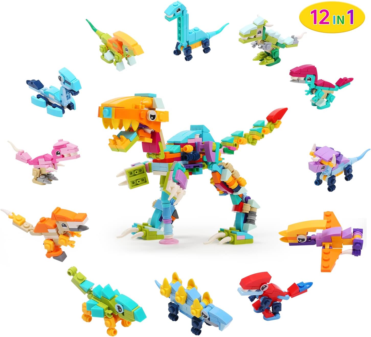 CUTE STONE 12 Pack Filled Easter Eggs with Dinosaur Building Blocks Sets, Easter Basket Stuffers Easter Party Favors for Boy, Girls and Kids