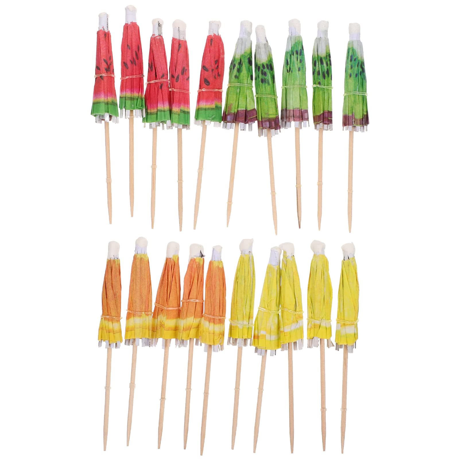 50 ombrelli per bevande, stuzzicadenti da cocktail, con stuzzicadenti in legno, per l'estate, arcobaleno, limone, cupcake, ombrelli, bastoncini fatti a mano, per feste estive hawaiane (fluorescenti
