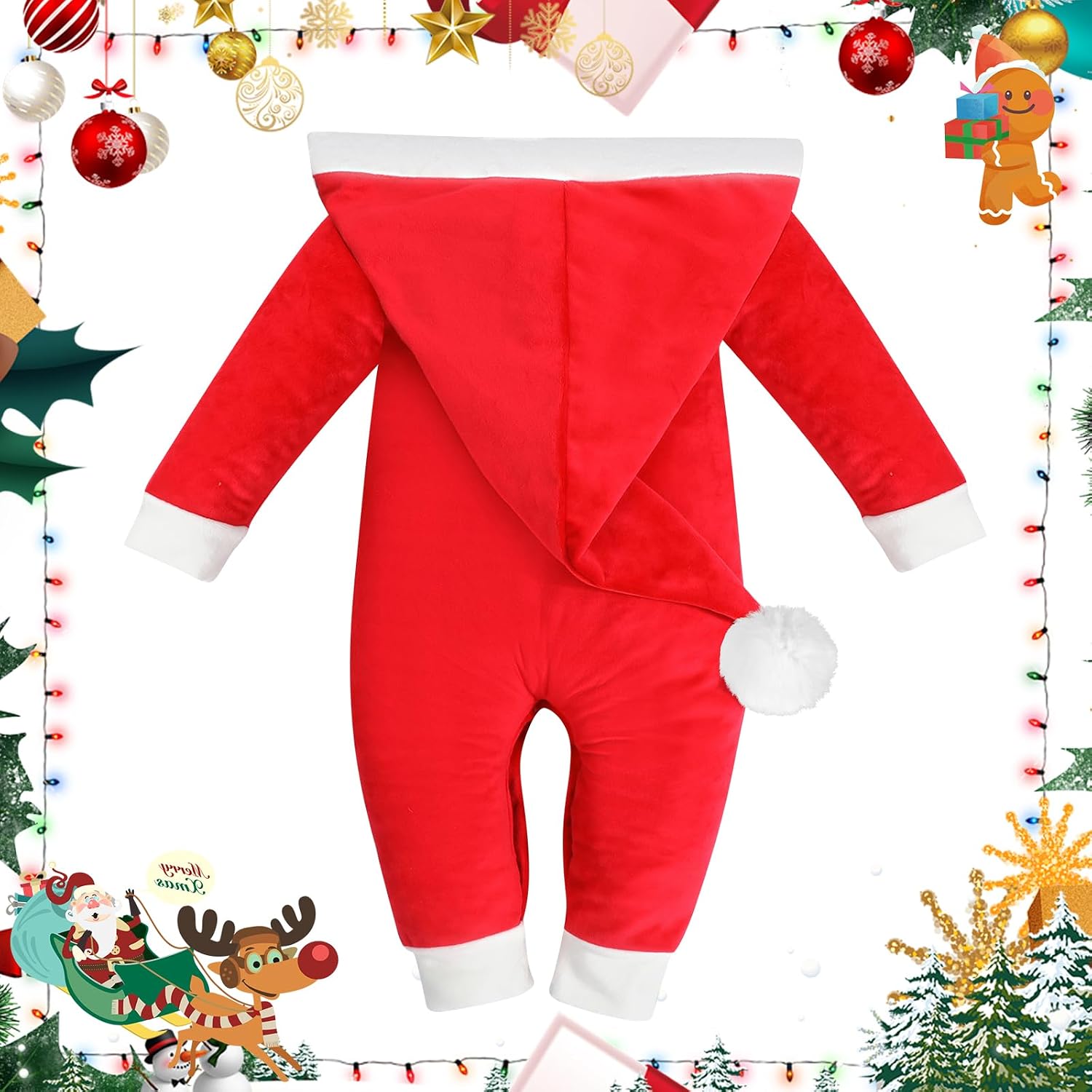 Hifot My First Christmas Baby Girl Boy Romper Newborn Clothes Long Sleeve Jumpsuit + Hat Infant Outfits Set image 2