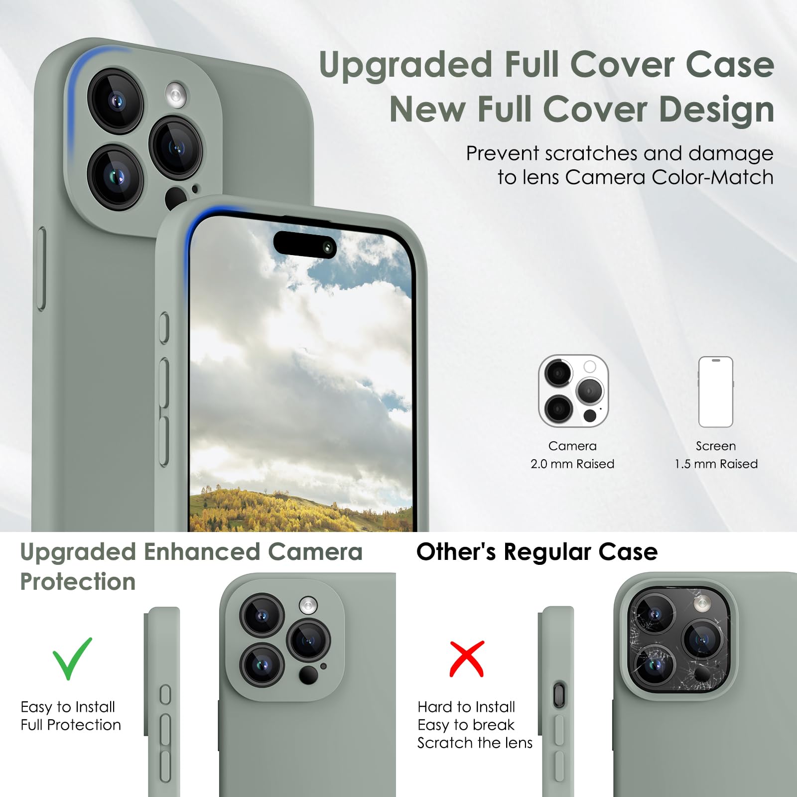 CALOOP Slim-Fit for iPhone 15 Pro Max Case,Skin Soft Liquid Silicone,Sturdy Hard Frame Shockproof Cover with Anti-Scratch Microfiber Lining,Full Protection for Screen and Lens,6.7 inch(Copper Green) - Image 3