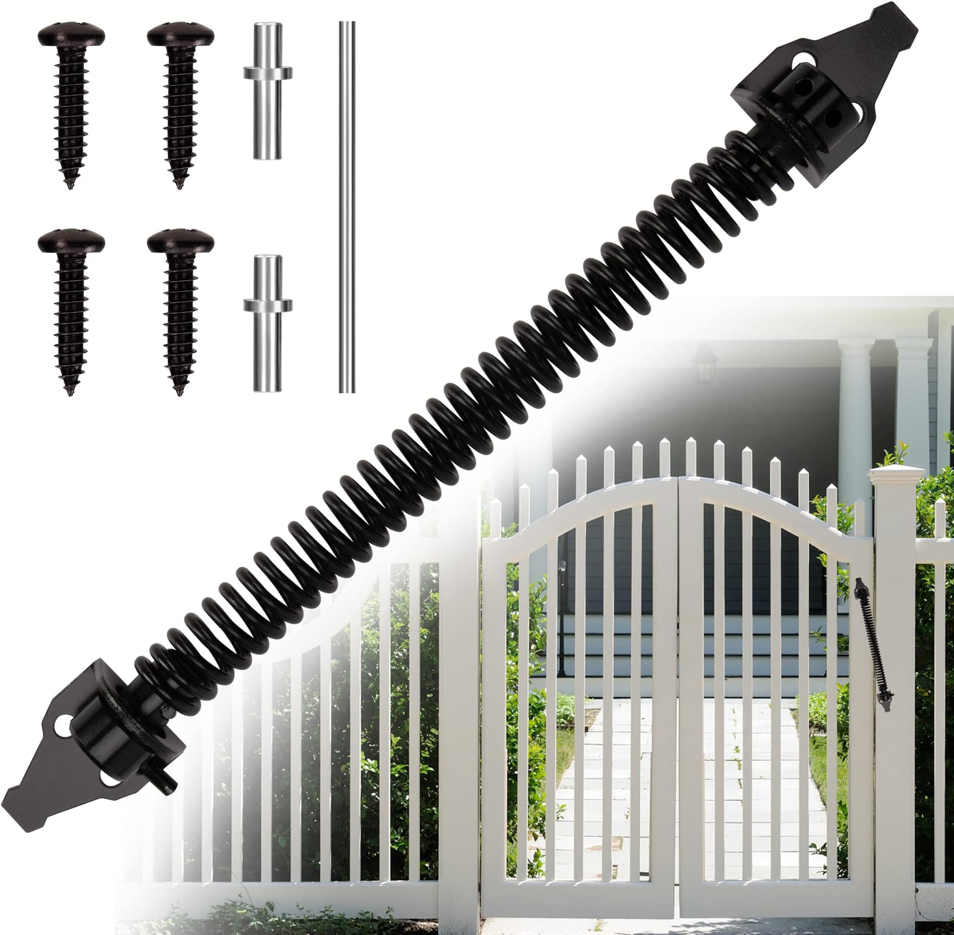Gate Spring Closer Self Closing Gate Spring Adjustable Metal Gate Closer Heavy Duty Closing Spring with Fittings for Garden Doors Fence Doors 14 Inch