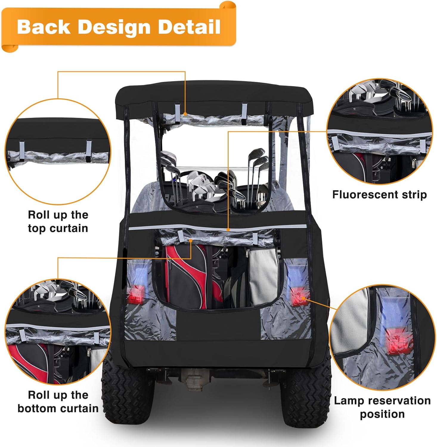 Golf Cart Enclosure Cover for Club Car Precedent, 2 Seat 600D Oxdord with 3 Door Zippers, Security Side Mirror Reserved, Waterproof Portable Transparent Storage Driving Rain Cover Short Roof