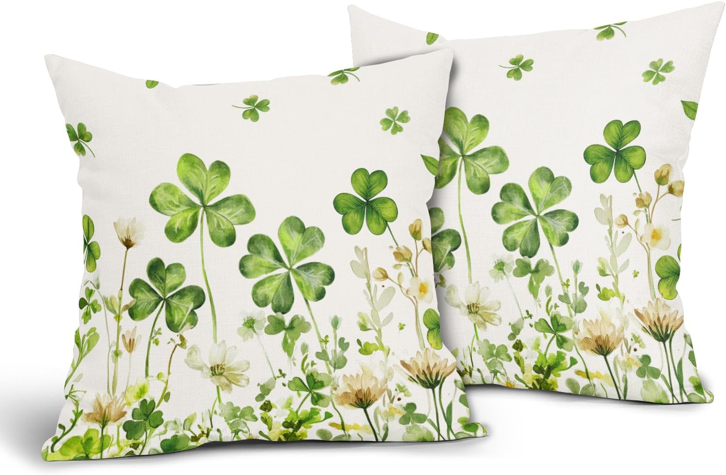 Kawani St. Patricks Day Pillow Covers 18x18 Inch Set of 2 Shamrock St Patricks Day Outdoor Throw Pillow Covers Rustic Spring Floral Decorative Pillowcases Cushion Covers for Couch - Image 2