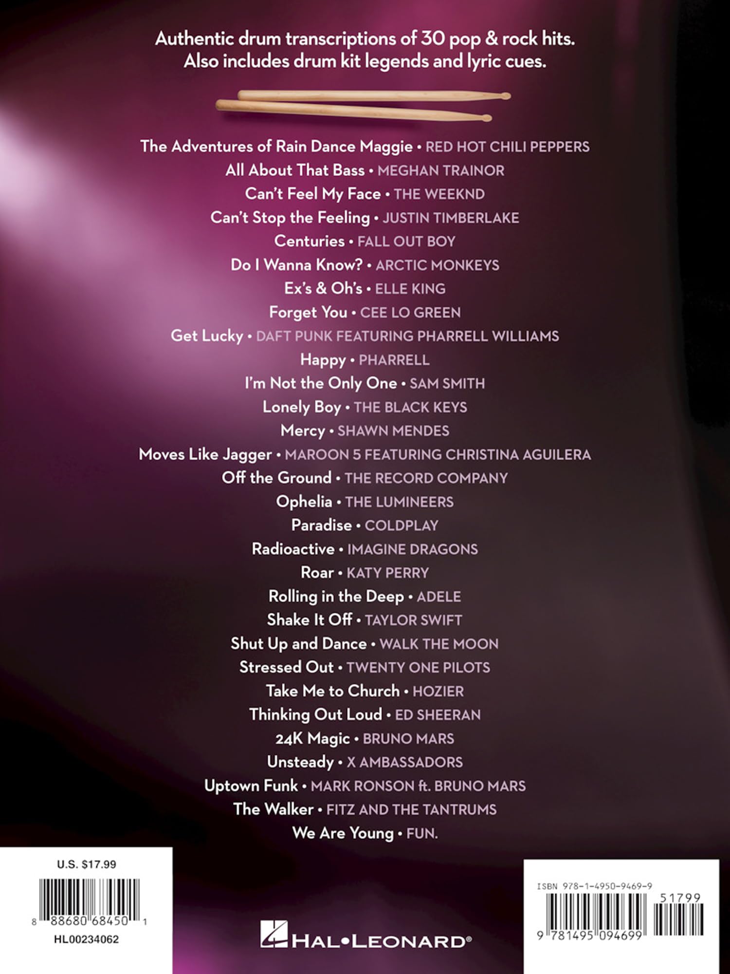 Drum Chart Hits: 30 Transcriptions of Popular Songs