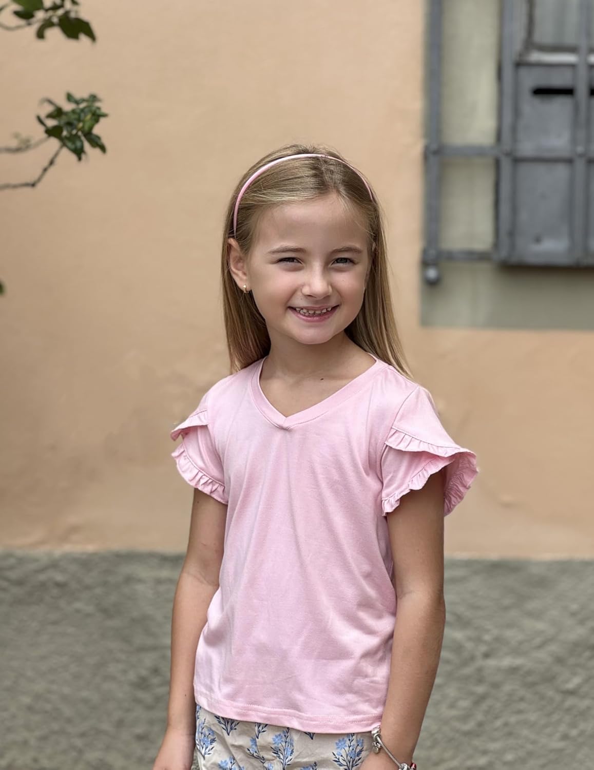 Arshiner Girls T Shirts Double Layer Ruffle Short Sleeve Casual V Neck Kids Summer Tops Blouse Tee - Image 3