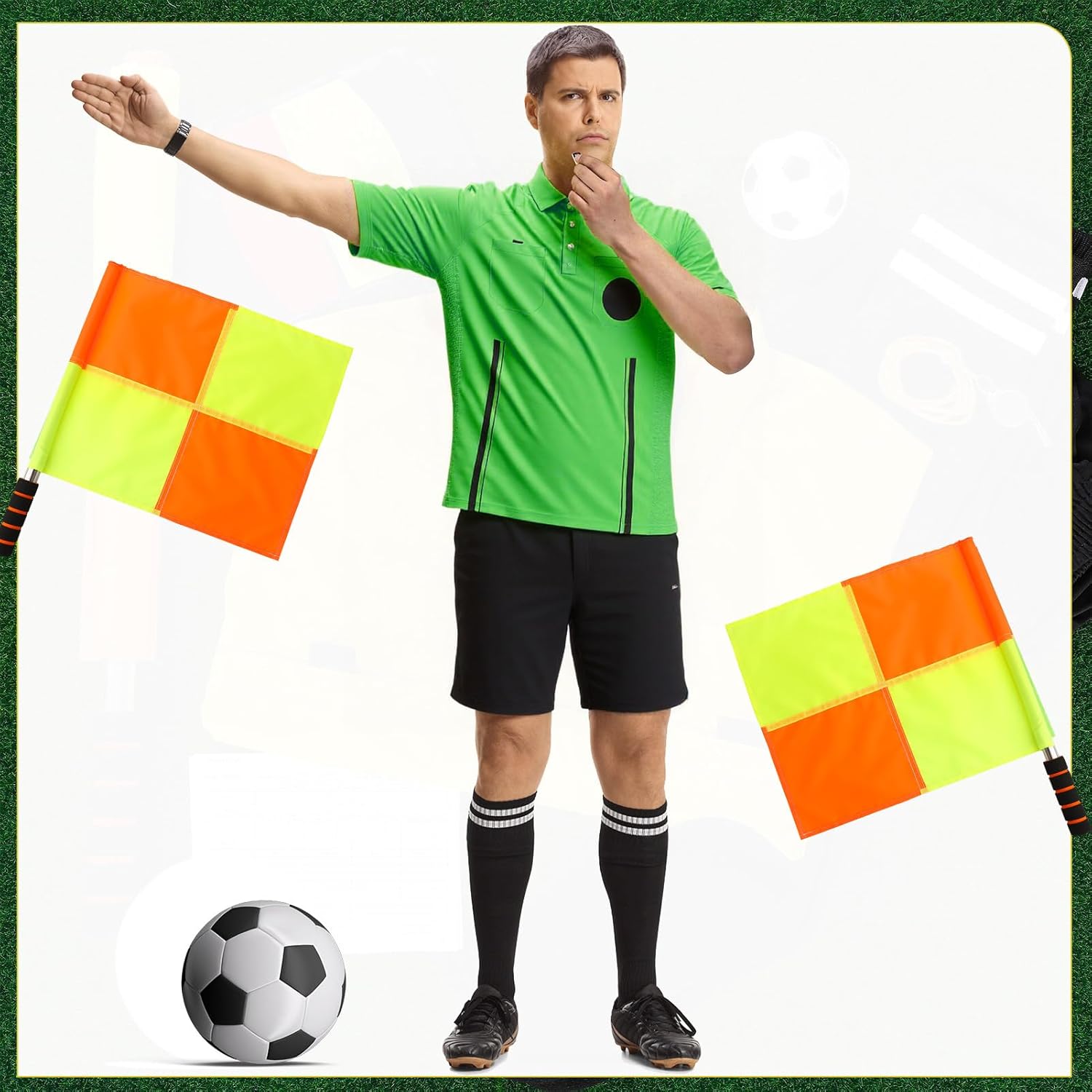 Soccer Referee Jersey, 7PCs Soccer Referee Kit, Referee Cards, Whistle, Socks, Flags, Soccer Referee Costume for Adult - Image 7