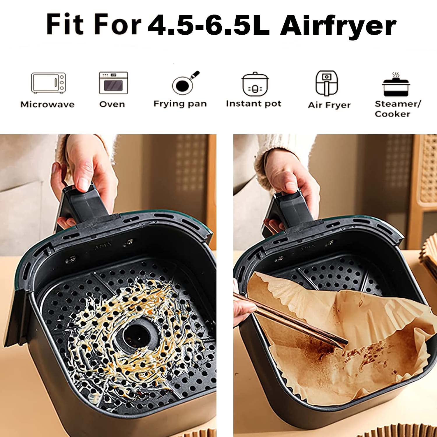 Papel Freidora Aire, 100 Piezas 20CM Accesorios Freidora de Aire, Moldes para Freidora de Aire, Papel para Freidora de Aire sin Aceite para Cecotec Cosori 5,5 L, sin BPA — view 2