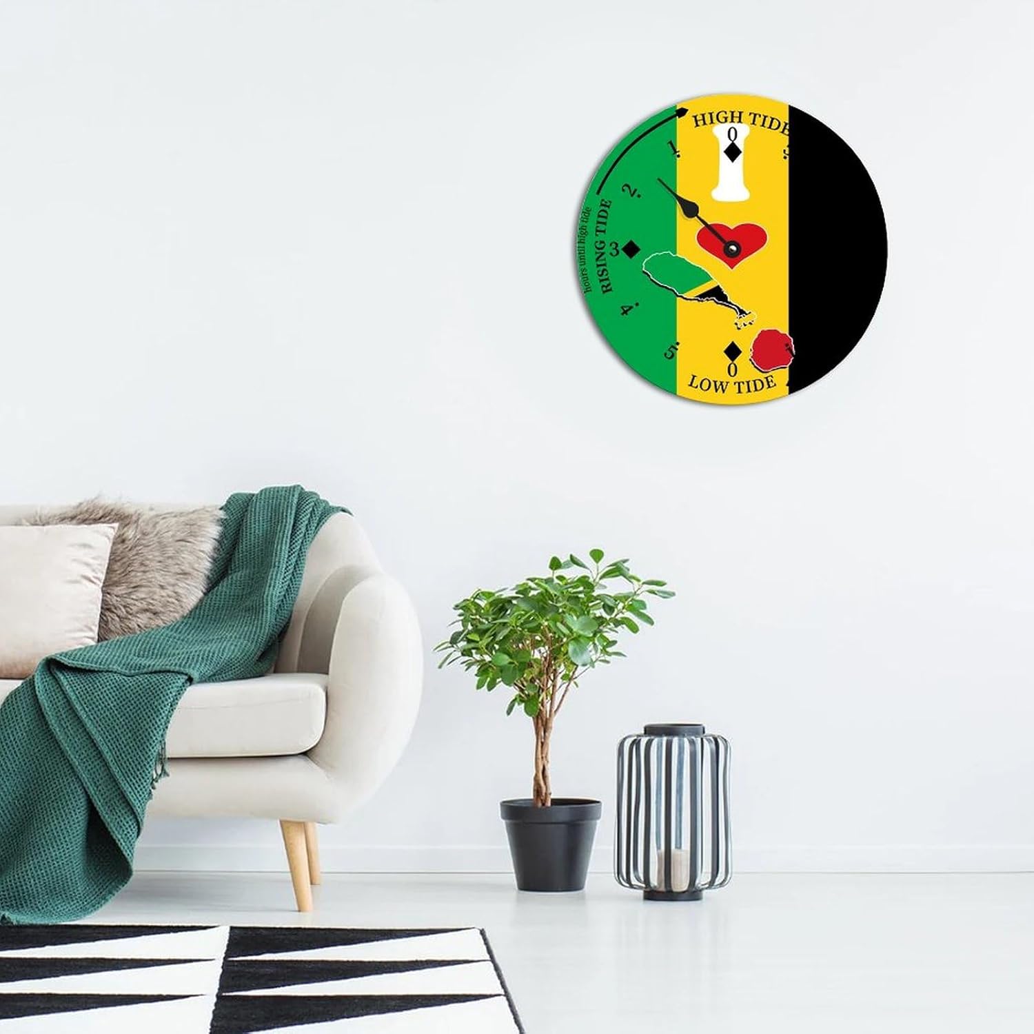 Rustic Wood Tide Clock St Kitts & Nevis Flags Ocean Time Wooden Clock Wood Moon Tidal Clock for Wall High and Low Tide Movement Clock for Seaside House Cottage Hotel Camping 15x15 in
