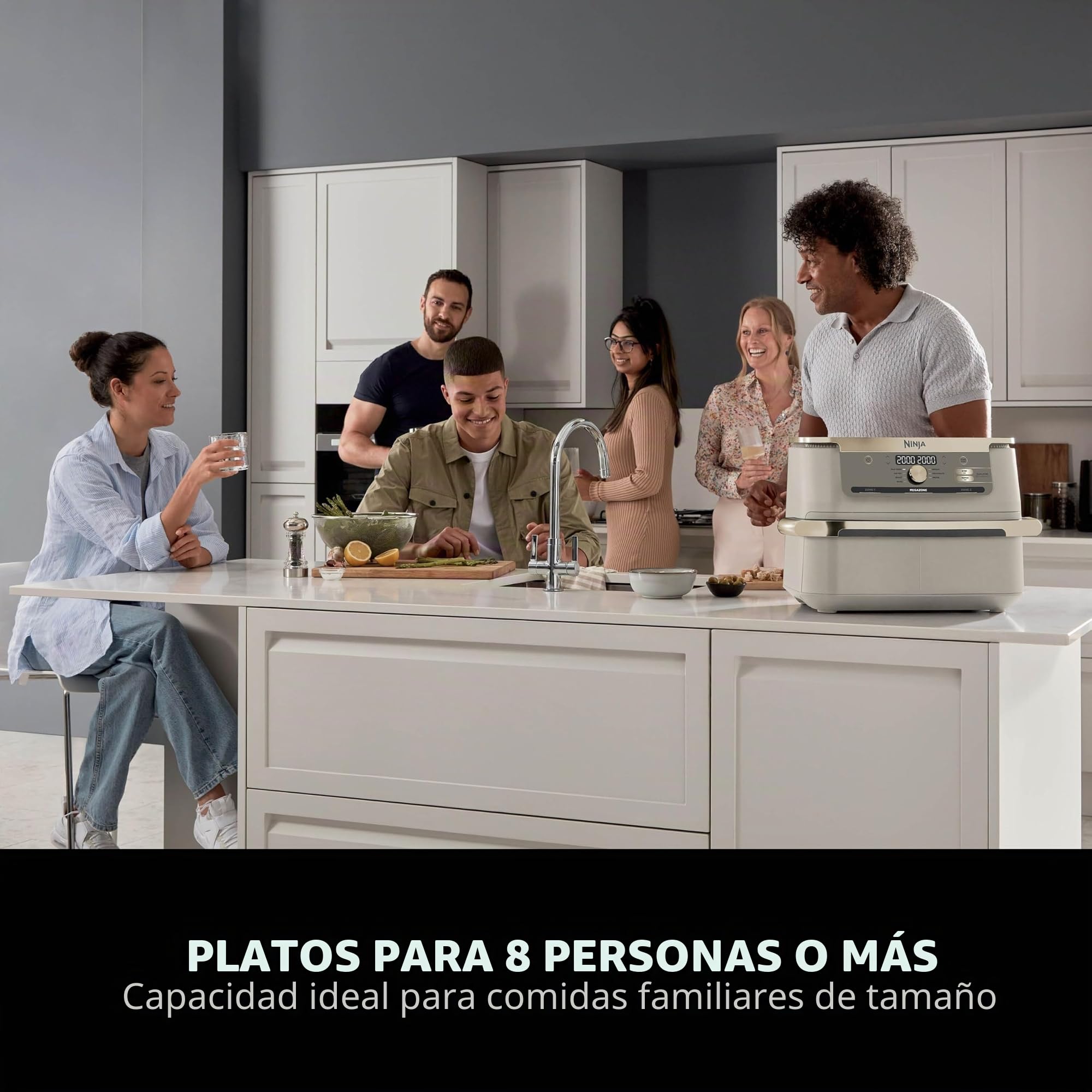 Ninja MAX PRO, Freidora de Aire sin Aceite, 6,2L, Piedra Dorada, AF180EUSD | Cajón Cuadrado Grande, Asar, Hornear, Familiar, Digital, Cesta y Placa para Gratinar Antiadherentes y Aptas para Lavavajilla