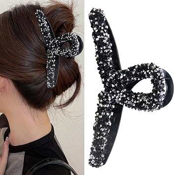 Black Diamond Hair Clips Deep Fashion Hair Claw Clip Super Glitter Rhinestone Claw Clip Exquisite Crystal Hair Jaw Clip Adult Hair Decoration for Thick, Thin, Straight,Curly Hair blue-03