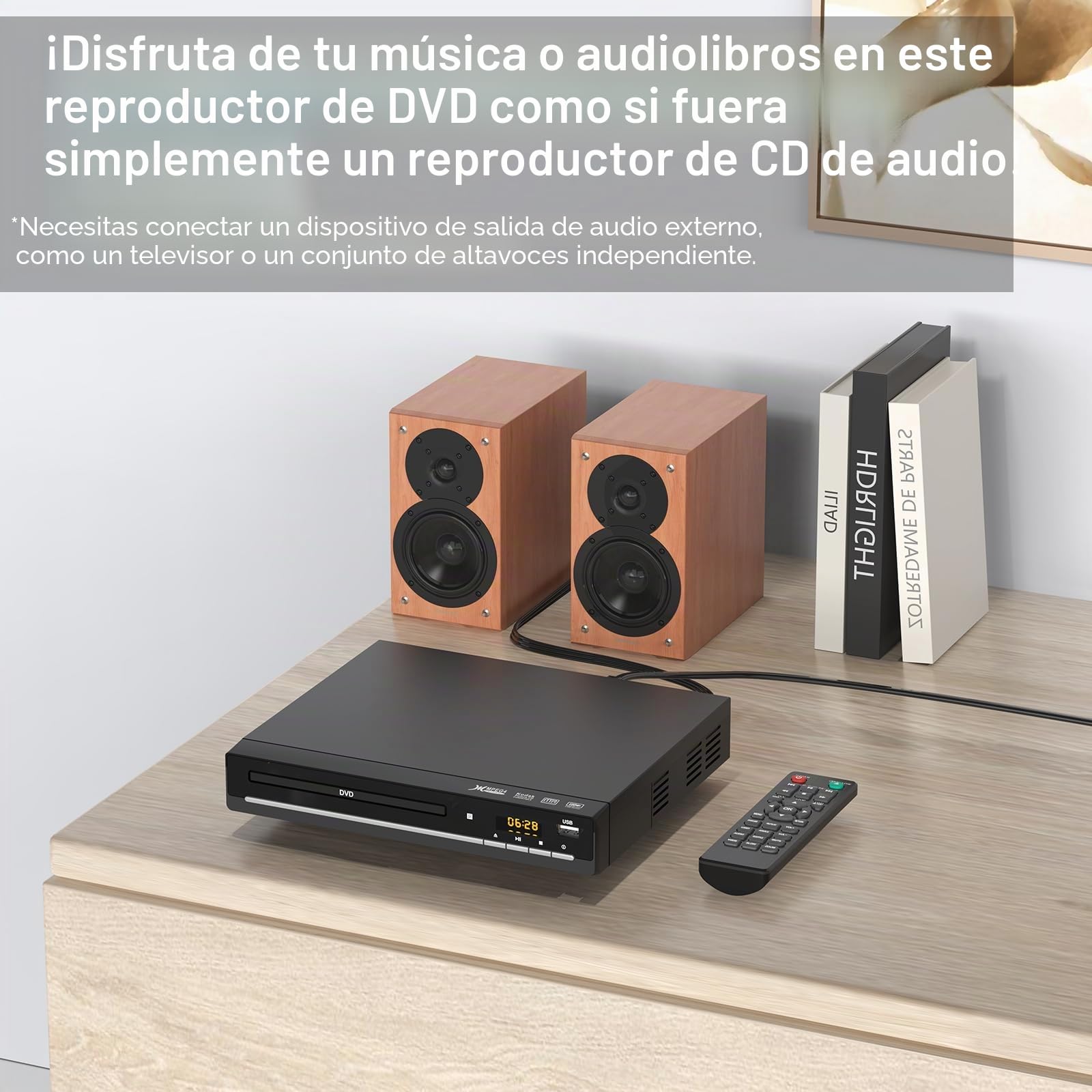 Reproductor de DVD para TV con HDMI, reproduce todas las regiones y formatos, reproductor de CD para el hogar, soporta vídeo 1080P / CD / DVD / VCD / JPEG / USB, mando a distancia, cables HDMI y RCA