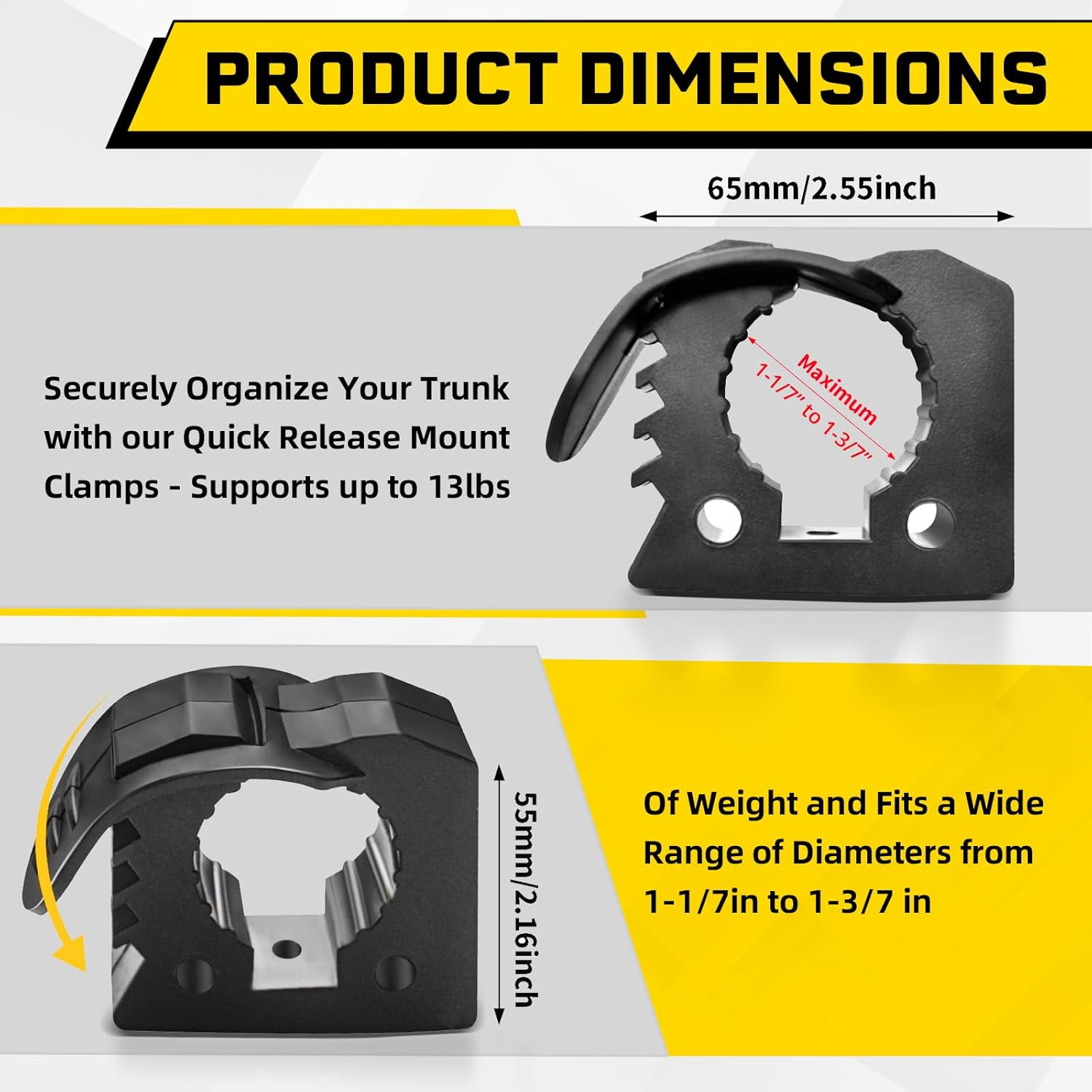 2-Pack Quick-Release Rubber Clamp with Roll Bar Clamps Mounting Brackets for 1" 1.5" 1.75",Rubber Mount Clamps for 1-1/7'' to 1-3/7'' Diameter in Diameter Tools for ATV UTV Truck Snowmobile Golf Cart