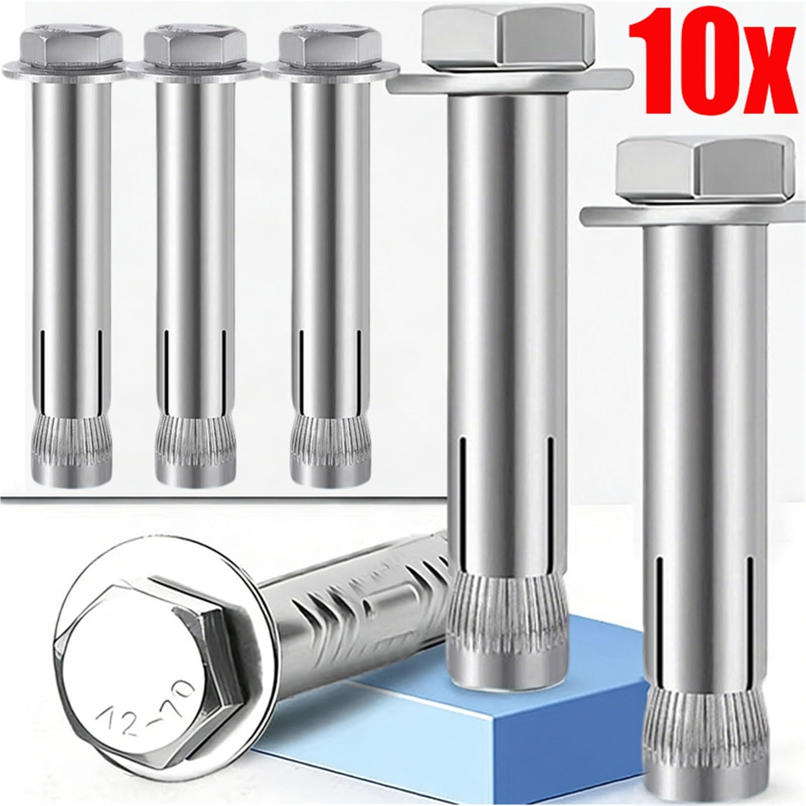 Fisher Tasselli Bulloni ad espansione in acciaio inossidabile M6 M8 M10 M12 Vite con dado esagonale esterno Elementi di fissaggio Bullone metallico for calcestruzzo(Mix,5PCS)