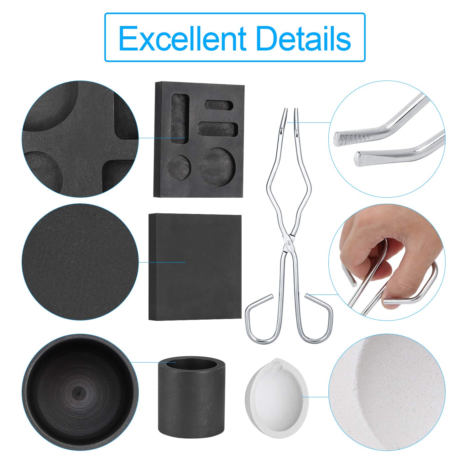 Kit de Creuset de Haute Graphite de Grande Pureté + Tong + Bol + Kit de Fusion de Torche Combi Lingot Forme 4 Pièces de Lingot Combo Kit de Moule
