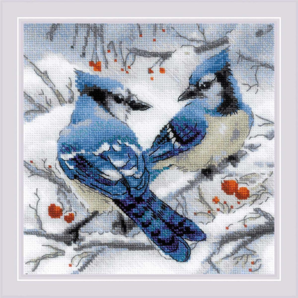RIOLIS - Blue Jays 1925, Cross Stitch Kits 7¾"x7¾, Cross Stitch Kits for Beginners & Advanced, Crossstitching Kits Adult, Counted Stitching Kits, Embroidery Kit