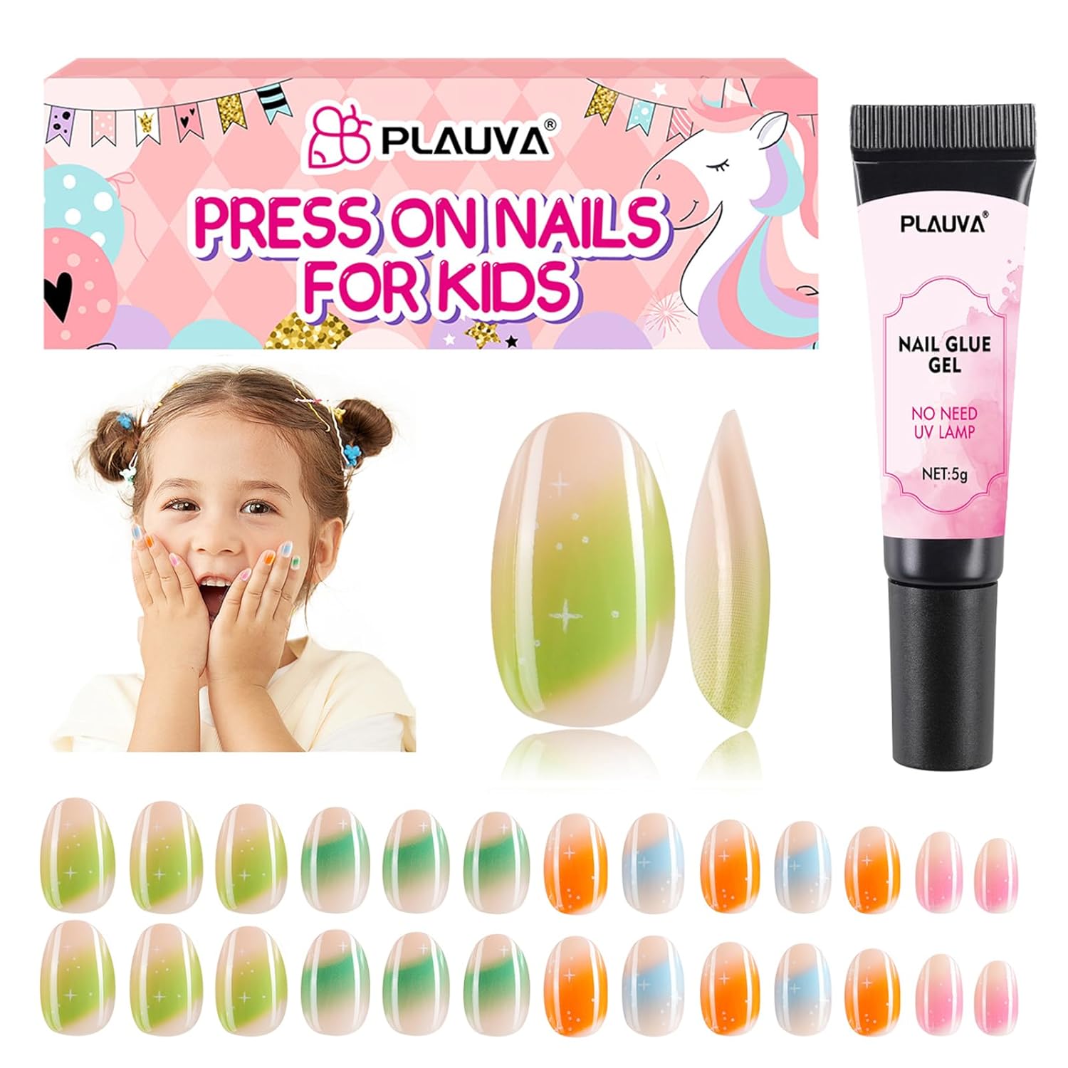Plauva Press on Nails for Kids | Colorful Fake Nails
