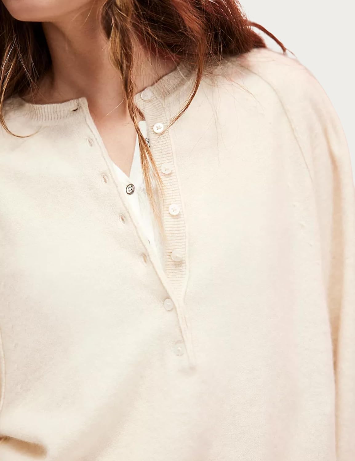 Esmeling Women Casual Button Front Sweater Henley Neck Long Sleeve Knitwear Solid Cropped Pullover Sweater - Image 7