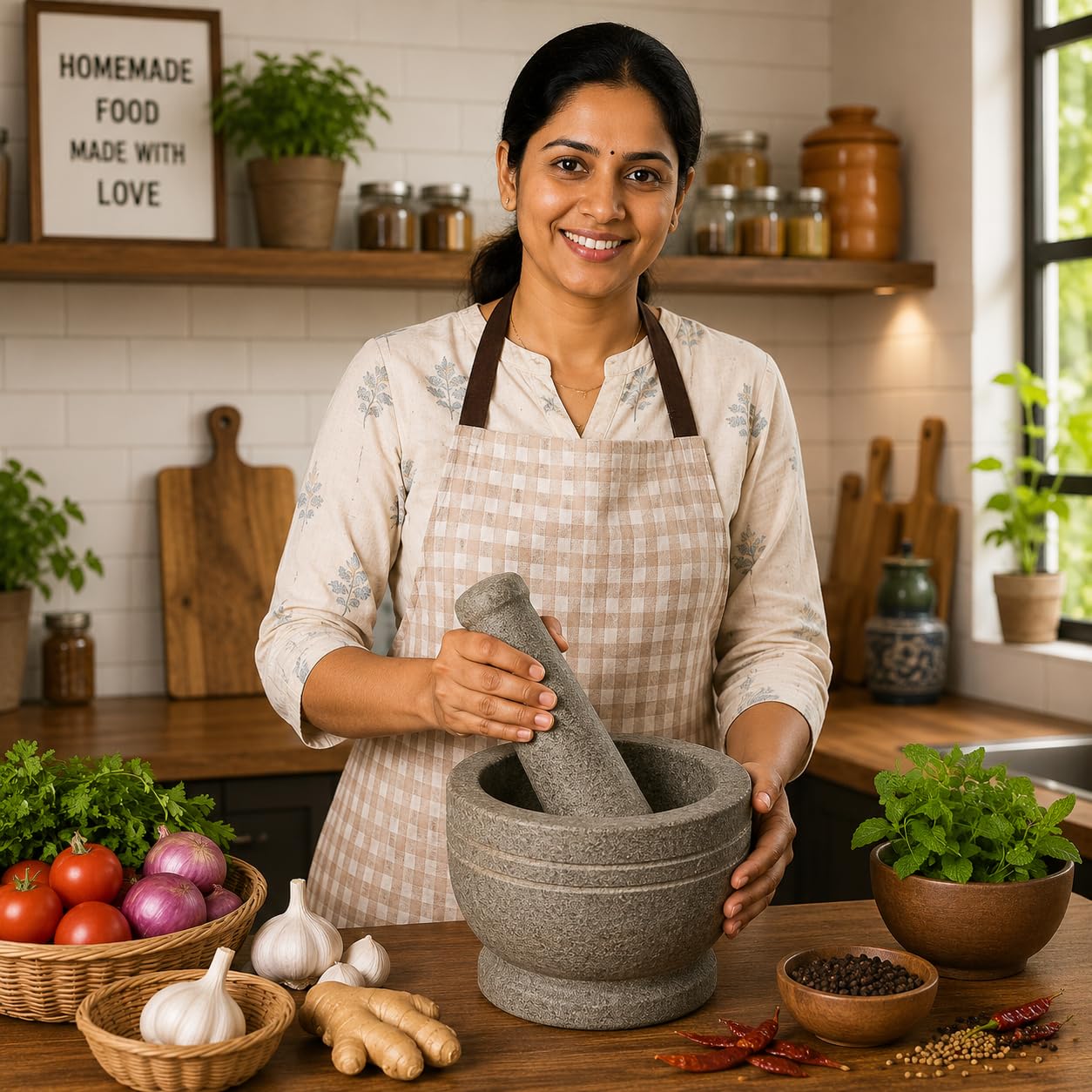 EZAHK Stone Mortar and Pestle Set for Spices, Okhli Masher, Khalbatta Stone, Natural & Traditional Grinder, Musal, Well Design for Kitchen, Home, Herbs (5.5 inch) Grey 3