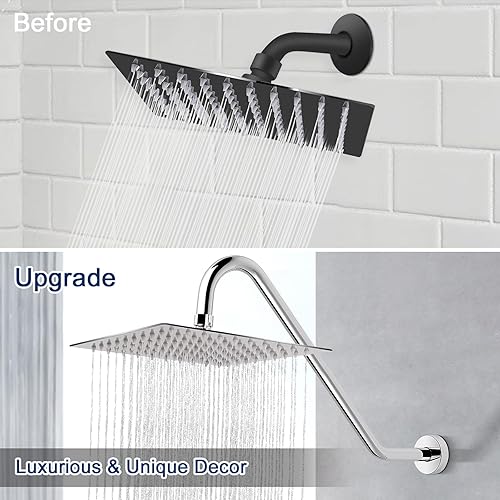 Miniatura 4 de NearMoon Brazo de extensión de cabezal de ducha en forma de J, extensor de altura de cabezal de ducha de acero inoxidable con brida, diseño de tubo