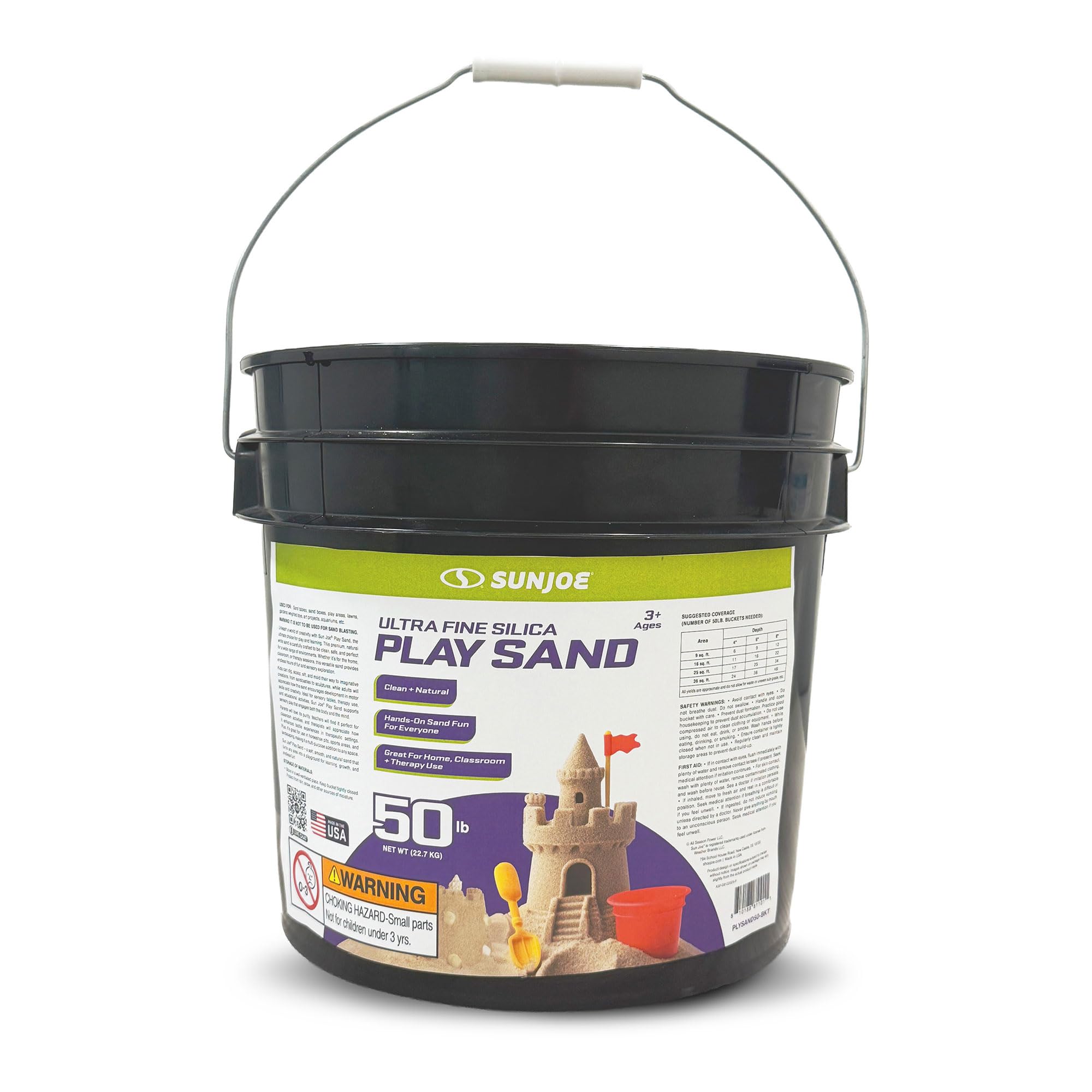 Sun Joe Ultra Fine Silica Play Sand for Sandboxes, Sensory Tables, Gardens, Weighted Toys &amp; Aquariums, for Molding, Digging &amp; Sculpting, 50 Pound Bucket, PLYSAND50-BKT