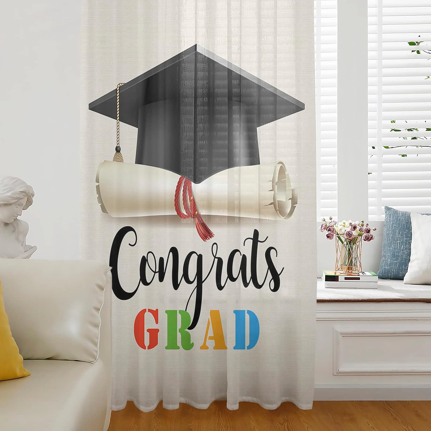 Graduation Bachelor Cap Semi Sheer Curtains Drapes for