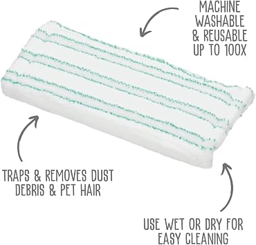 Quick Shine Hard Surface Floor Mop Refill Pad 12 Wx6 Dx1/2 H | Washable & Reusable | Scoops, Lifts & Traps Dirt & Debris | Incredibly Thick & Absorbent |Dual Green Power Strips Polish and Clean