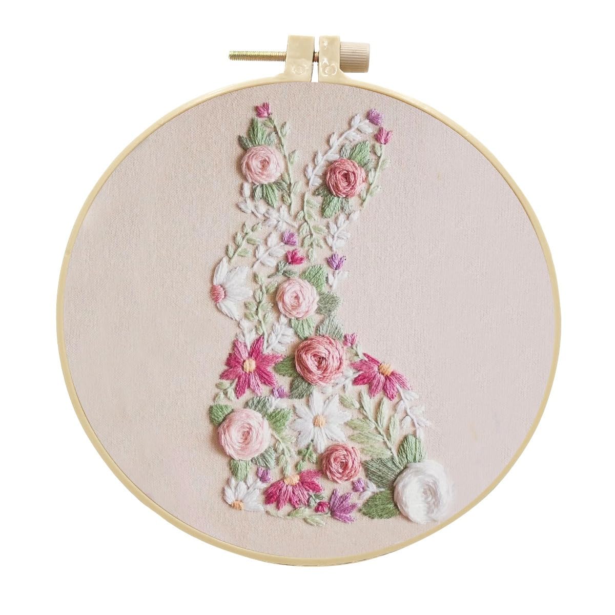 WGXIA Ostern Geister Sticken Embroidery Kit Stickset für Anfänger Stickerei Art Stickset Starter Kit für Anfänger Erwachsene Kinder Stickerei DIY Stickset Kinder (Rosa Kaninchen)