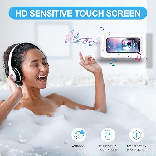Miniatura 4 de KUNSLUCK Soporte para teléfono de ducha, impermeable, antivaho para pantalla táctil, soporte de teléfono de montaje en pared para ducha, baño,