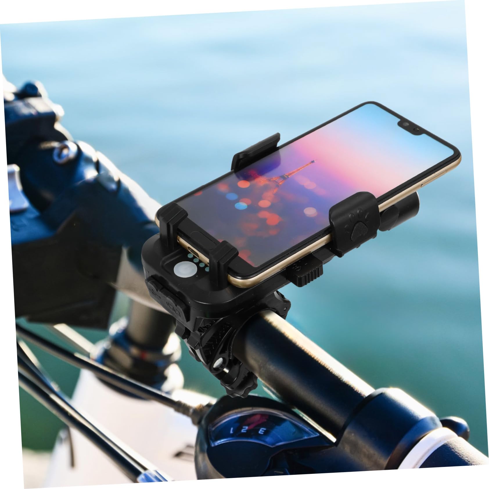 BESTonZON Luci Bici Anteriori e Posteriori Ricaricabili, Set 4 in 1 | Batteria 4000 Mah, Abs Nero, Doppio Led, Supporto Telefono Regolabile e Clacson ad Alta Intensità