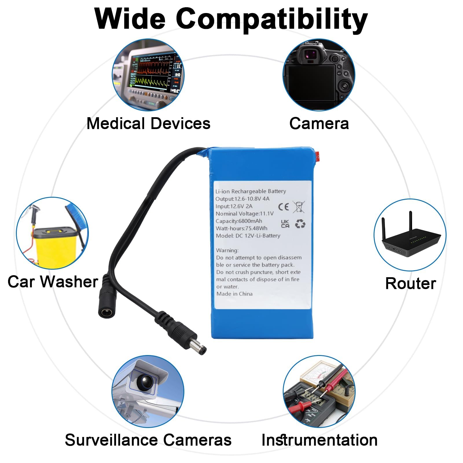 DC12V 6800mAh Batterie lithium-ion rechargeable DC5521 pour la plupart des appareils 12V, bande LED, caméra CCTV, localisateur, DVD portables, produits automobiles,Bluetooth, équipement médical
