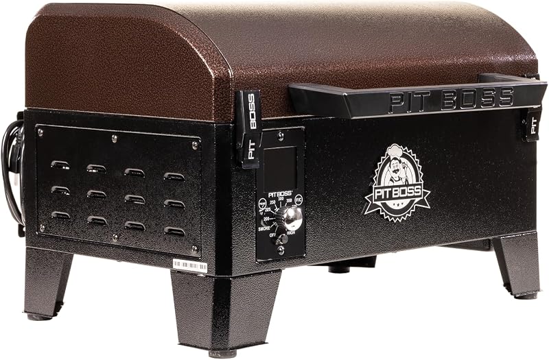 Parrilla y ahumador de pellets de madera serie 150 Caoba con asador de llama 256 pies cuadrados. En. Espacio para cocinar, rango de temperatura de 180 °F a 500 °F, tolva de pellets de 5 lb, para salir de casa, acampar o viajar, marrón