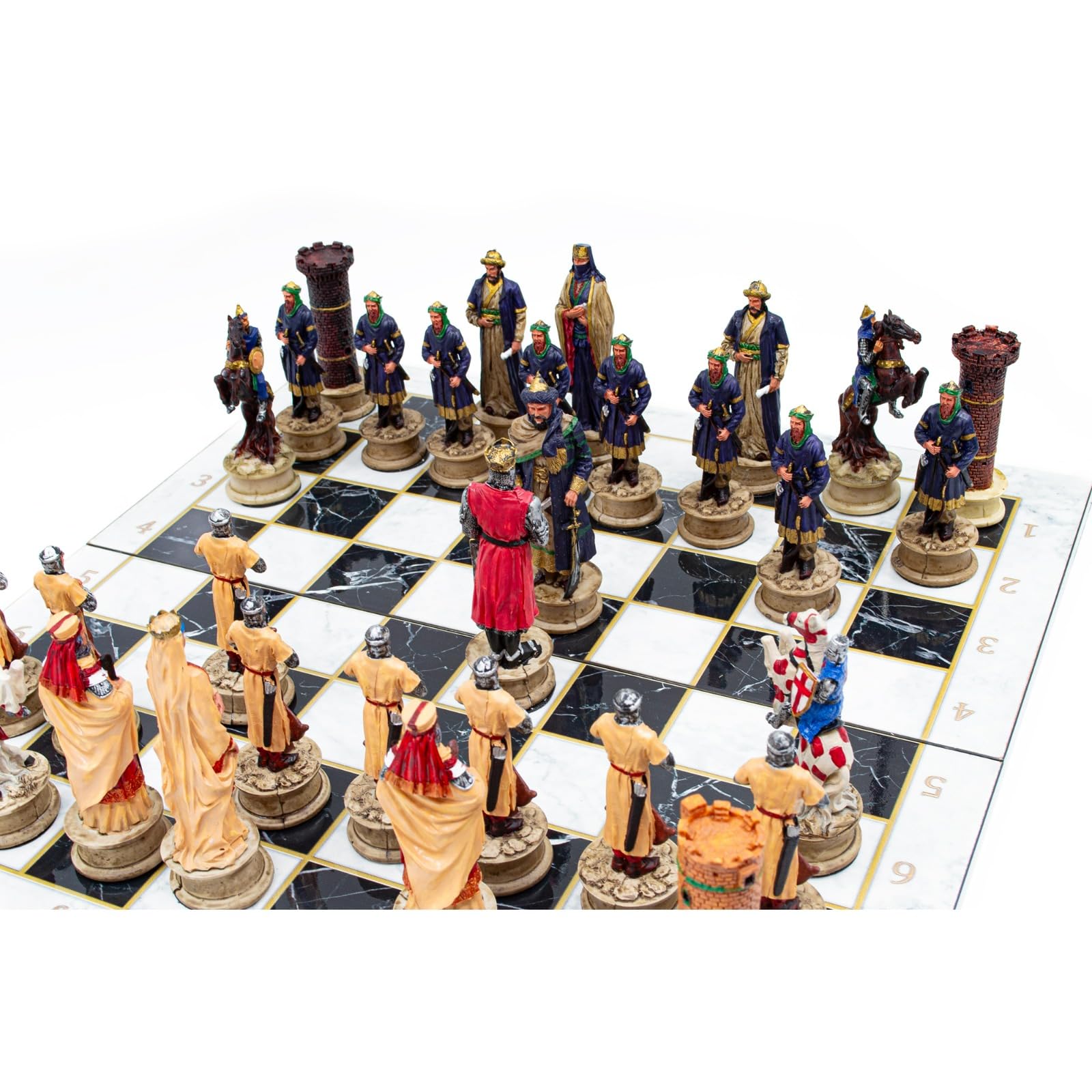 Ensemble d'échecs personnalisé en bois fait à la main, ensemble d'échecs sur le thème de l'Empire romain et ottoman, échiquier en noyer fait à la main, pièces d'échecs peintes à la main.