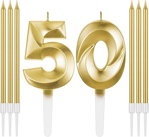 Mtlee Juego de velas de cumpleaños para pasteles, incluye 6 velas metálicas largas y delgadas de cumpleaños y velas de cumpleaños con números para