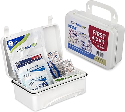 Primacare KC-10PP - Kit de primeros auxilios compacto para 10 personas, 8 x 5 x 3 pulgadas, con 102 piezas de suministros médicos de emergencia,