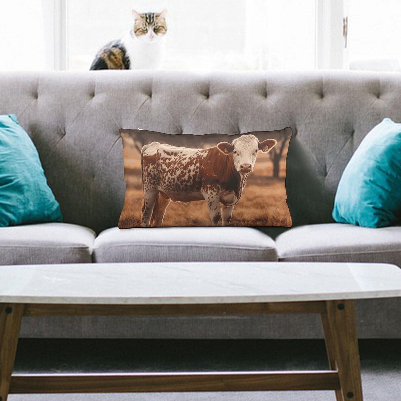 NTVOWPZO Decoration Throw Pillow Covers 8"x12" Pillowcases Covers Cow Standing Soft Pillowcases Modern Farmhouse Home Decor Sofa Cushions Covers for Couch Bed Living Room