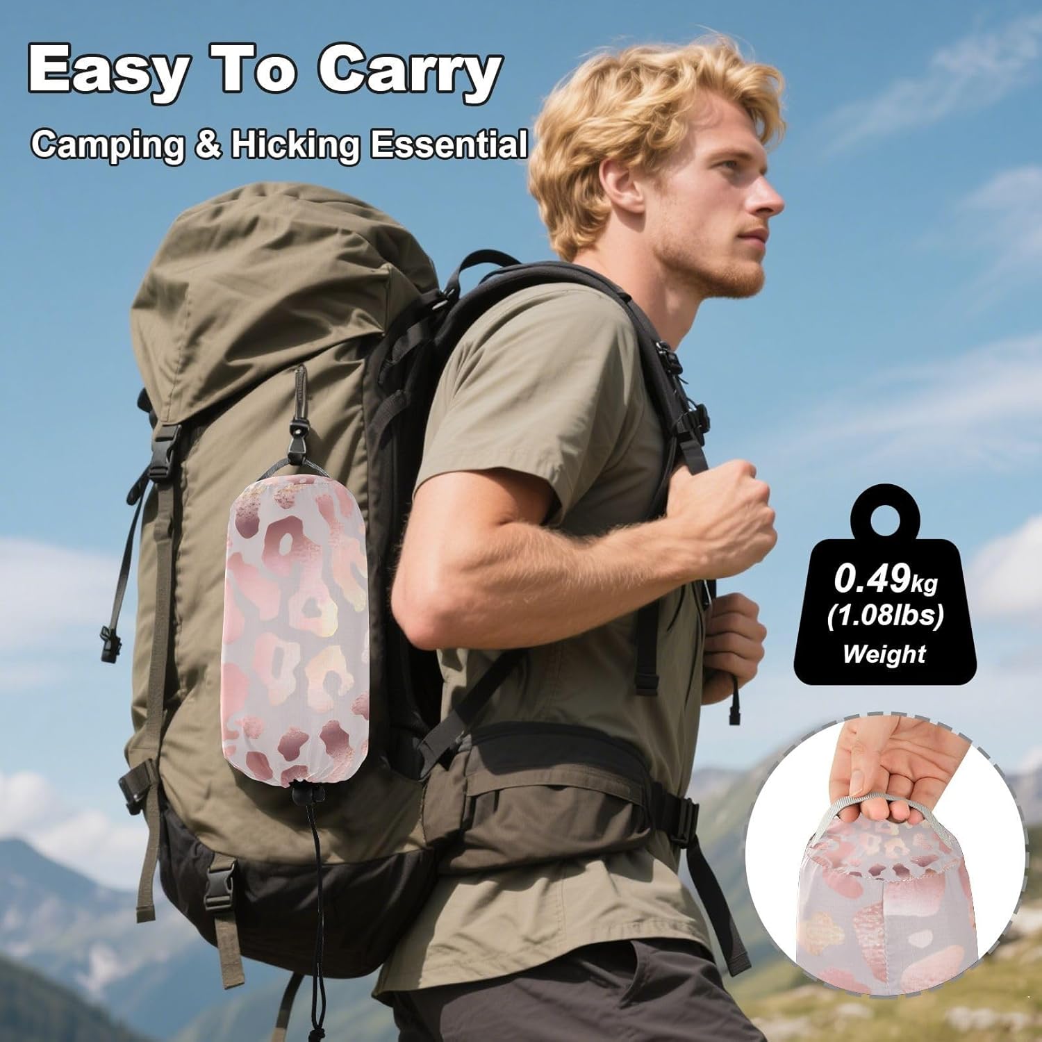 ALAZA Rose Gold Cheetah Leopard Print Camping Hammocks Single or 2 Person 500 lbs Portable Parachute Travel Hammock w/Tree Straps for Hiking Backpacking Indoor Outdoor