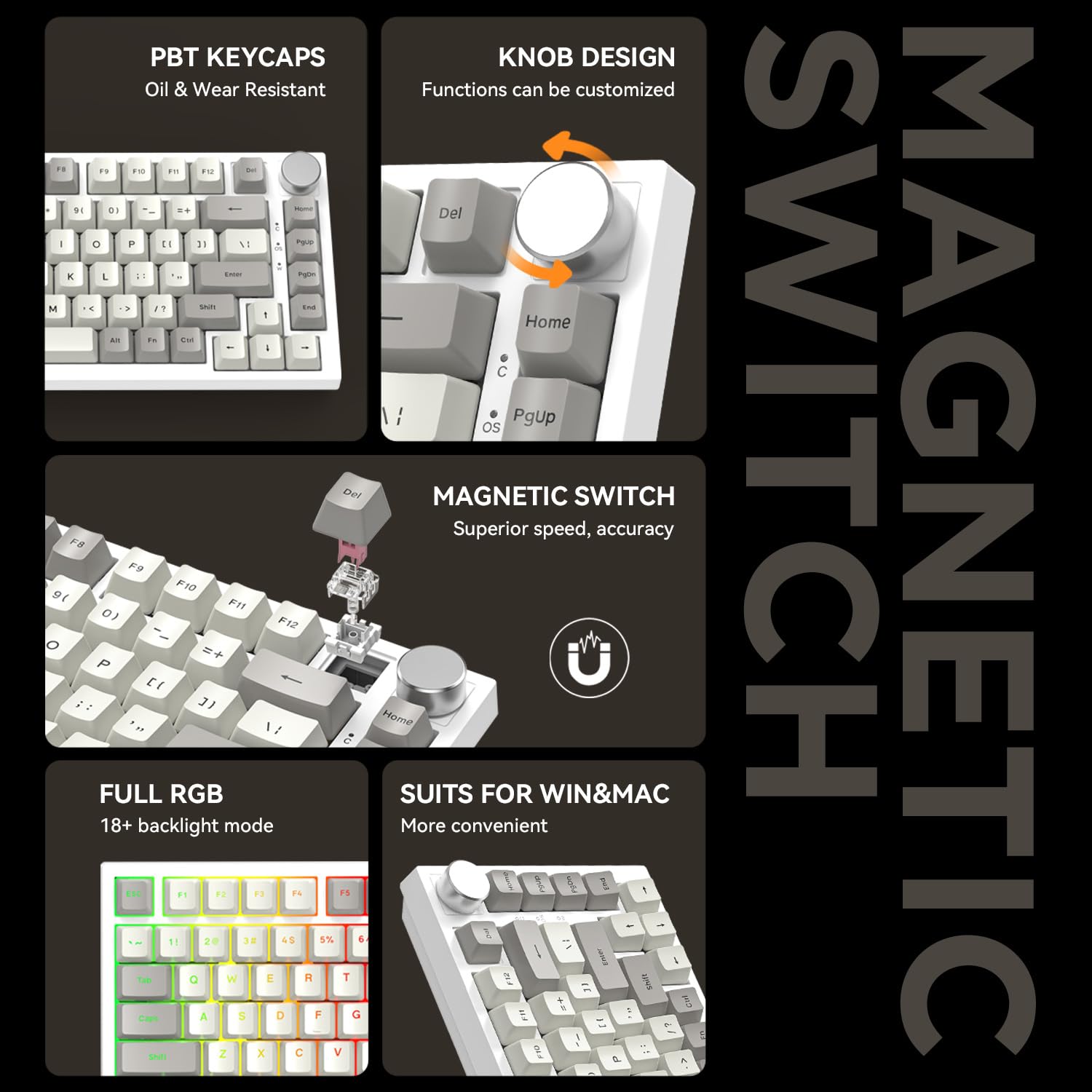 ATTACK SHARK K85 Teclado Mecanico Gaming para Valorant, Accionamiento Ajustable, Interruptor Magnético, Apex Pro TKL Gasket Teclado con Cable, RGB, Perilla, Soporte DKS/MT/TGL, QWERTY US, para PC/Mac