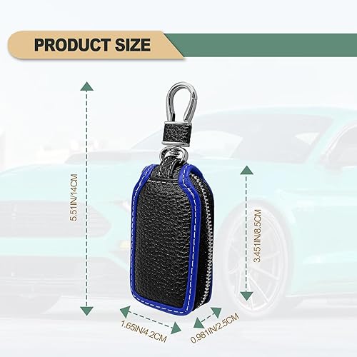 Miniatura 2 de RBOKO Funda protectora de piel superior para llavero de automóvil, 2 piezas, con gancho de metal y cremallera, Azul