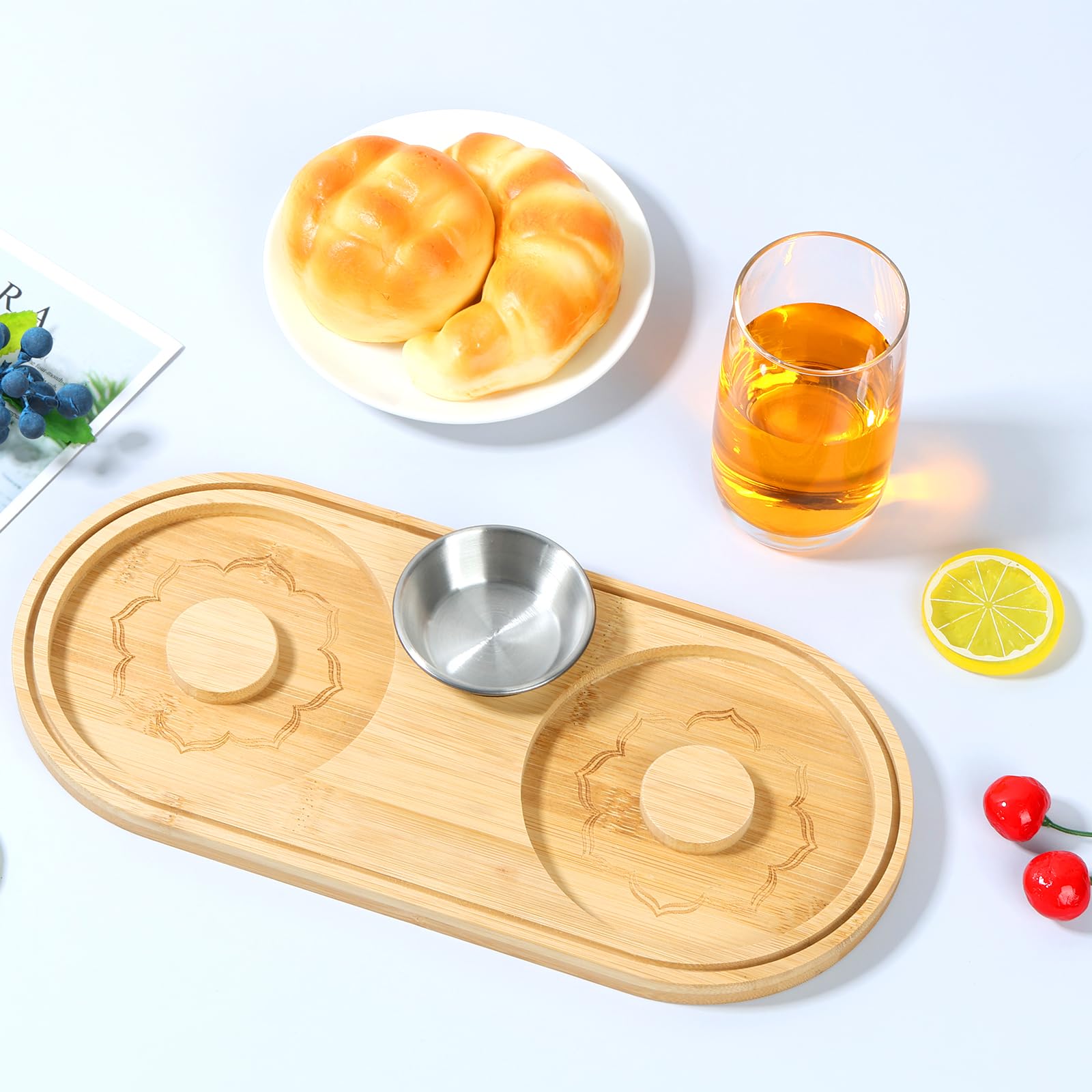 Margarita Salt Rimmer 2 Rimmer Hole Bar Glass Rimmer Bamboo Cocktail Salt Rimmer with Stainless Steel Spice Container Bartender Tool for Bar House Party Bloody Mary Manhattan Drinks