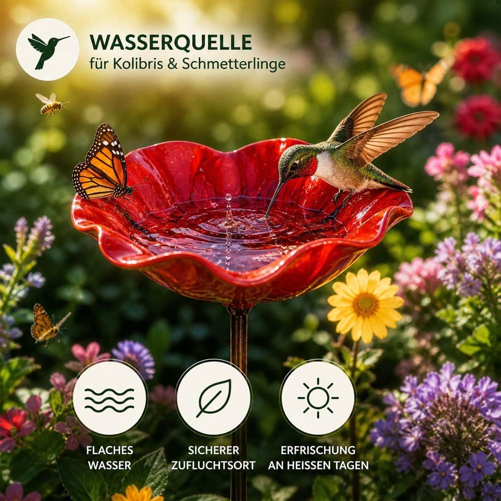 Blumenstecker VogelträNke,Blumen Gartenstecker VogelträNke,Gartenstecker Metall Blumen,BlumenträNke füR VöGel,Outdoor-Vogelfutterstation, Garten, Hof, Terrasse (Violett + Orange + Rot + Rosa)
