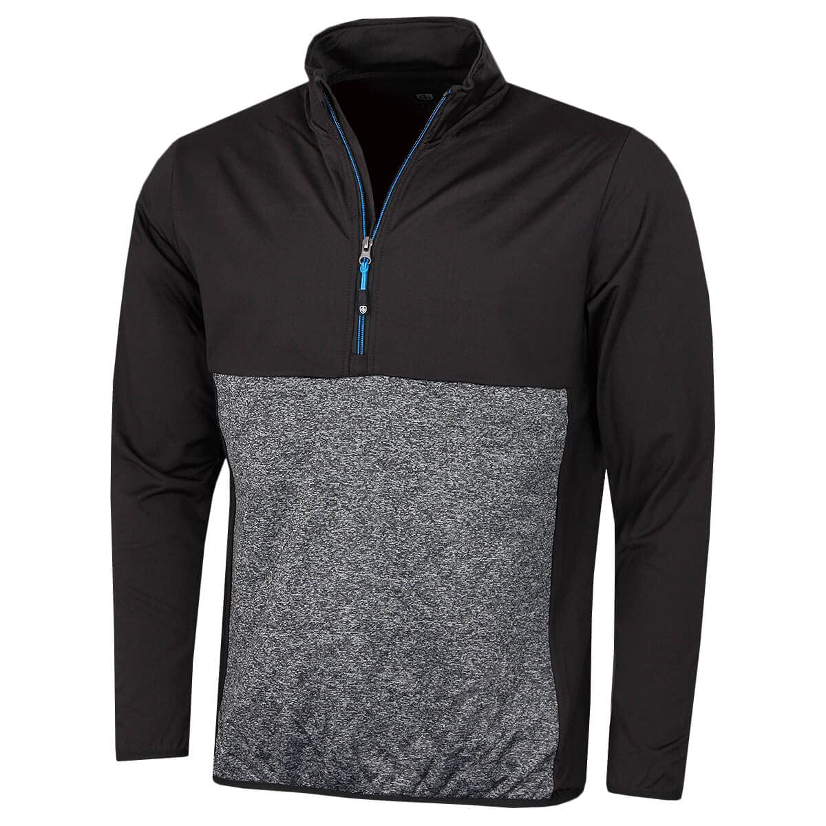 Island Green Men's 1/4 Zip Top Layer with Heat Welded Padded Yoke Sweater, Black/Charocal Marl, Medium