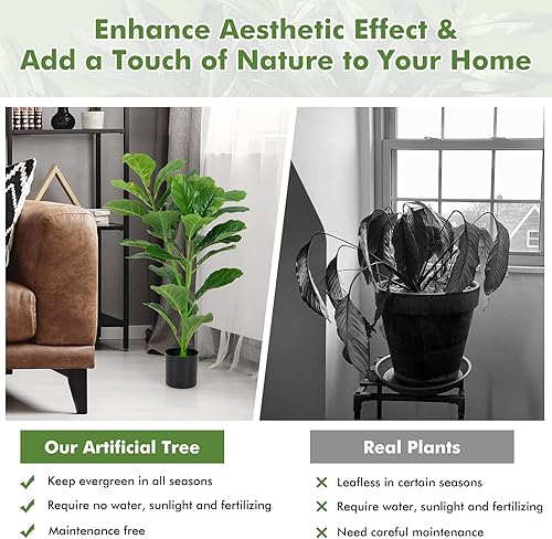 Miniatura 7 de BECOMFORT Juego de 2 higuera artificial de hoja de violín de 3 pies, planta de ficus pandurata falsa con 32 hojas, planta de ficus lyrata sintética