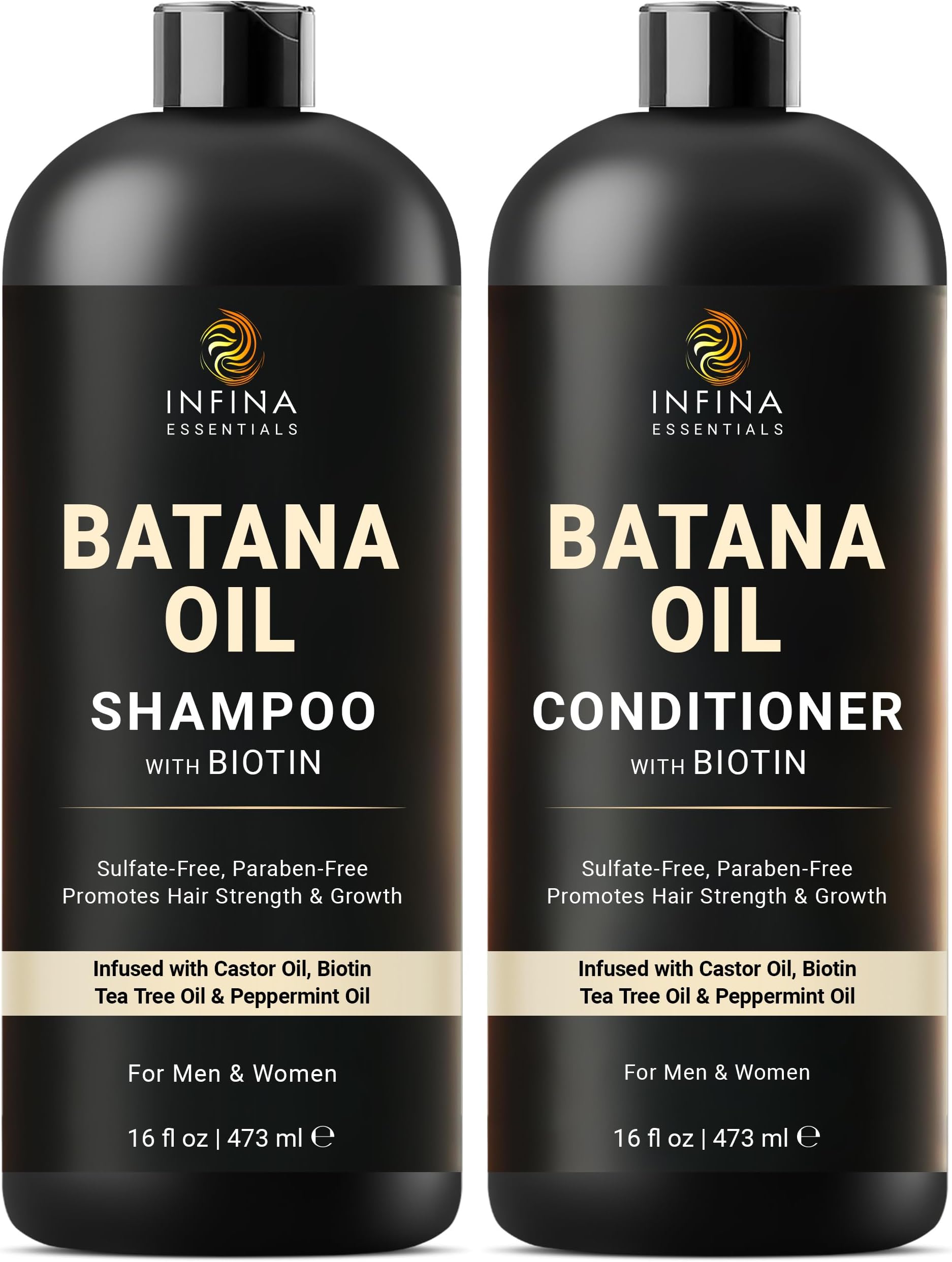Batana Oil Shampoo and Conditioner with Biotin and Tea Tree Oil for Hair Growth and Hair Thickness, Moisturising and Nourishing Shampoo for Fine Hair for Men and Women, 50 ml