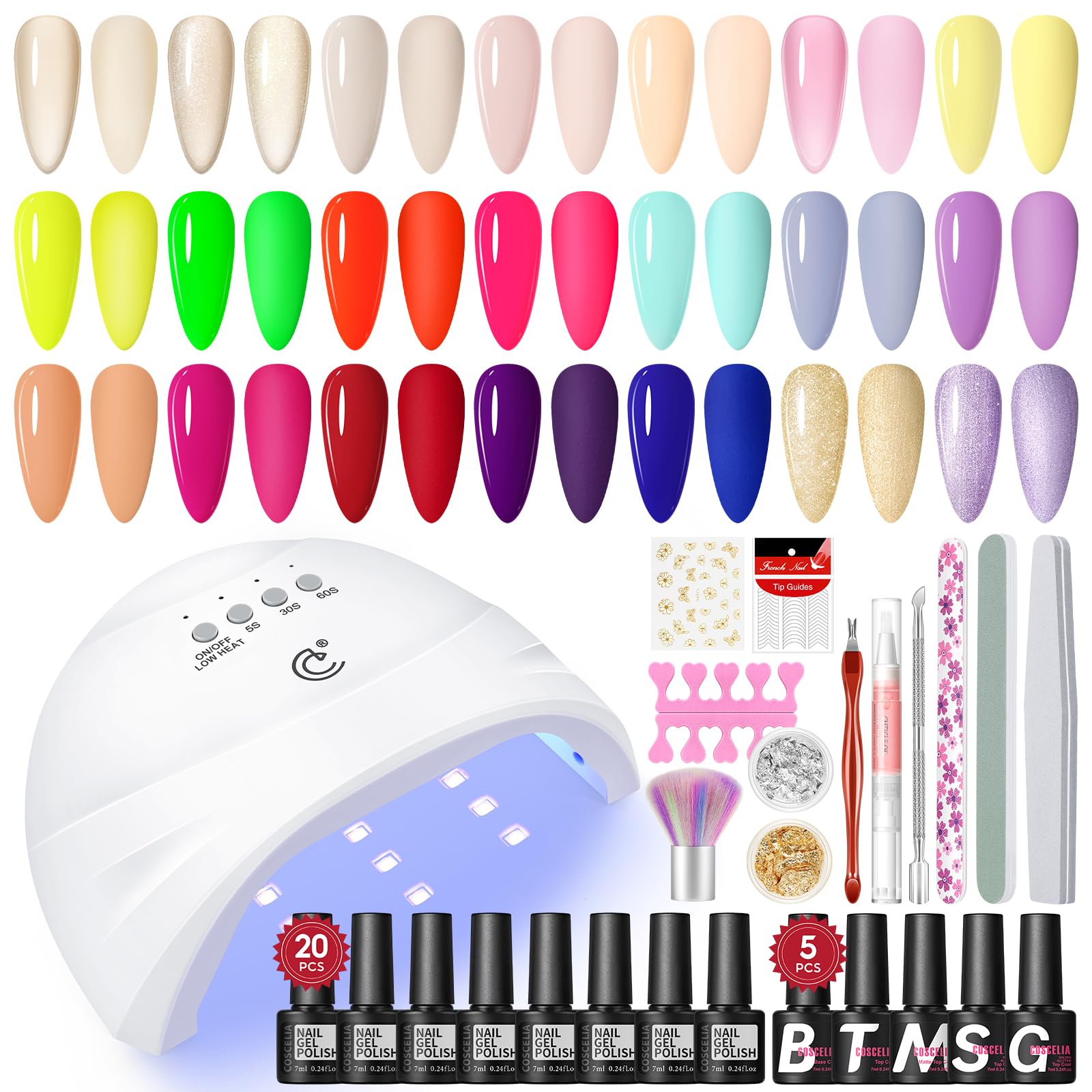 COSCELIA Esmalte de Uñas Semipermanente, 20 Colores Set de Gel UV Con Lámpara UV/LED, Kit Completo de Manicura, Regalo para Mujer