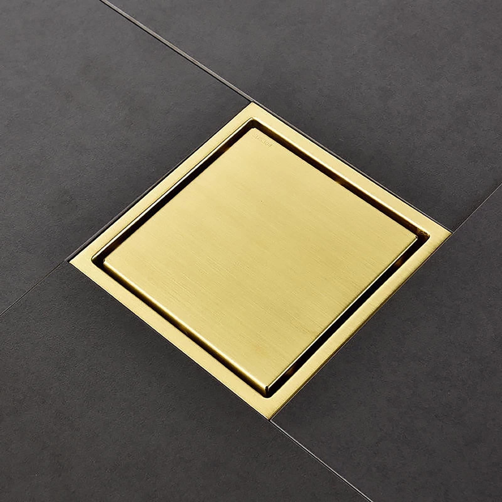 Desagüe de Ducha de 6 Pulgadas con Rejilla para Azulejos, desagüe Cuadrado con Filtro de Pelo, desagüe de Ducha de Acero Inoxidable 304 para baño, Dorado Cepillado