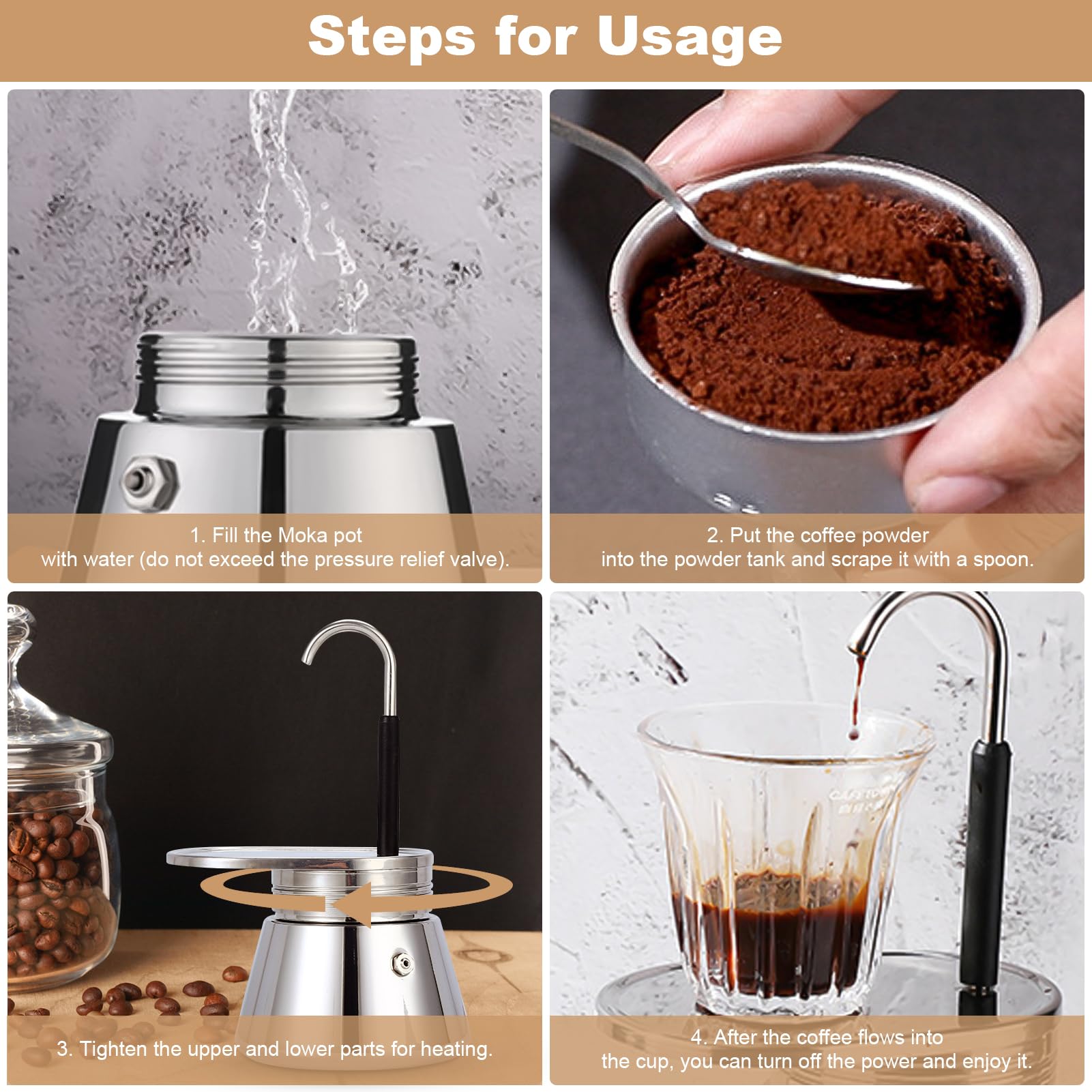 Moka - Olla de aluminio Moka, cafetera Moka, estufa Moka, cafetera italiana, cafetera para estufa, cafetera espresso para café fuerte con sabor