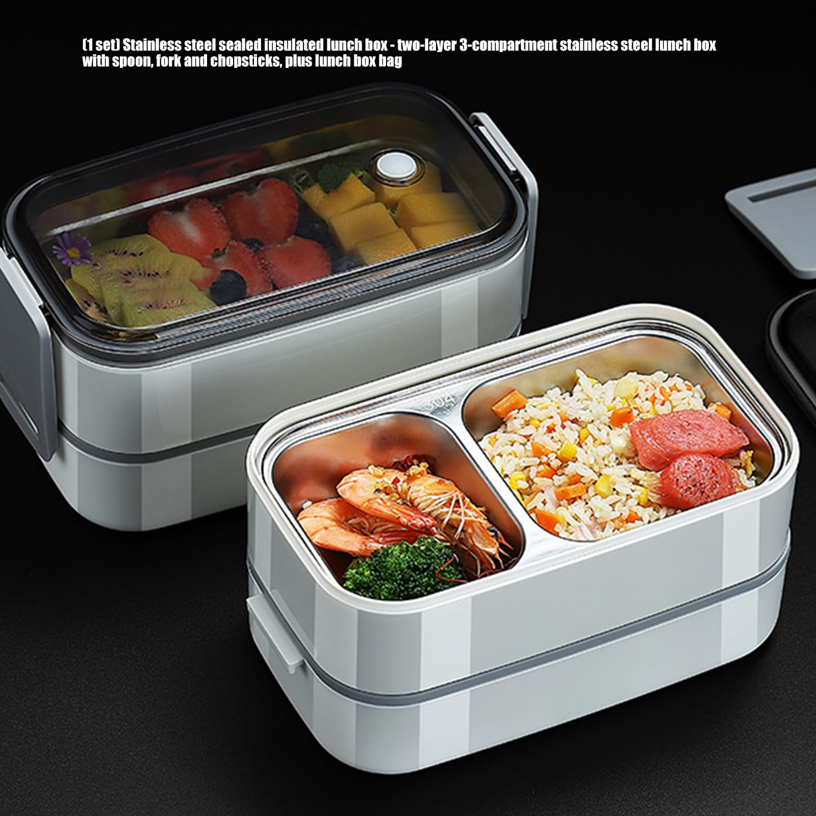 Set contenitori per pranzo, scatola per pasti in acciaio a doppio strato, coperchio trasparente, custodia per utensili, borsa per trasporto, pasti organizzati, contenitore per alimenti in set la