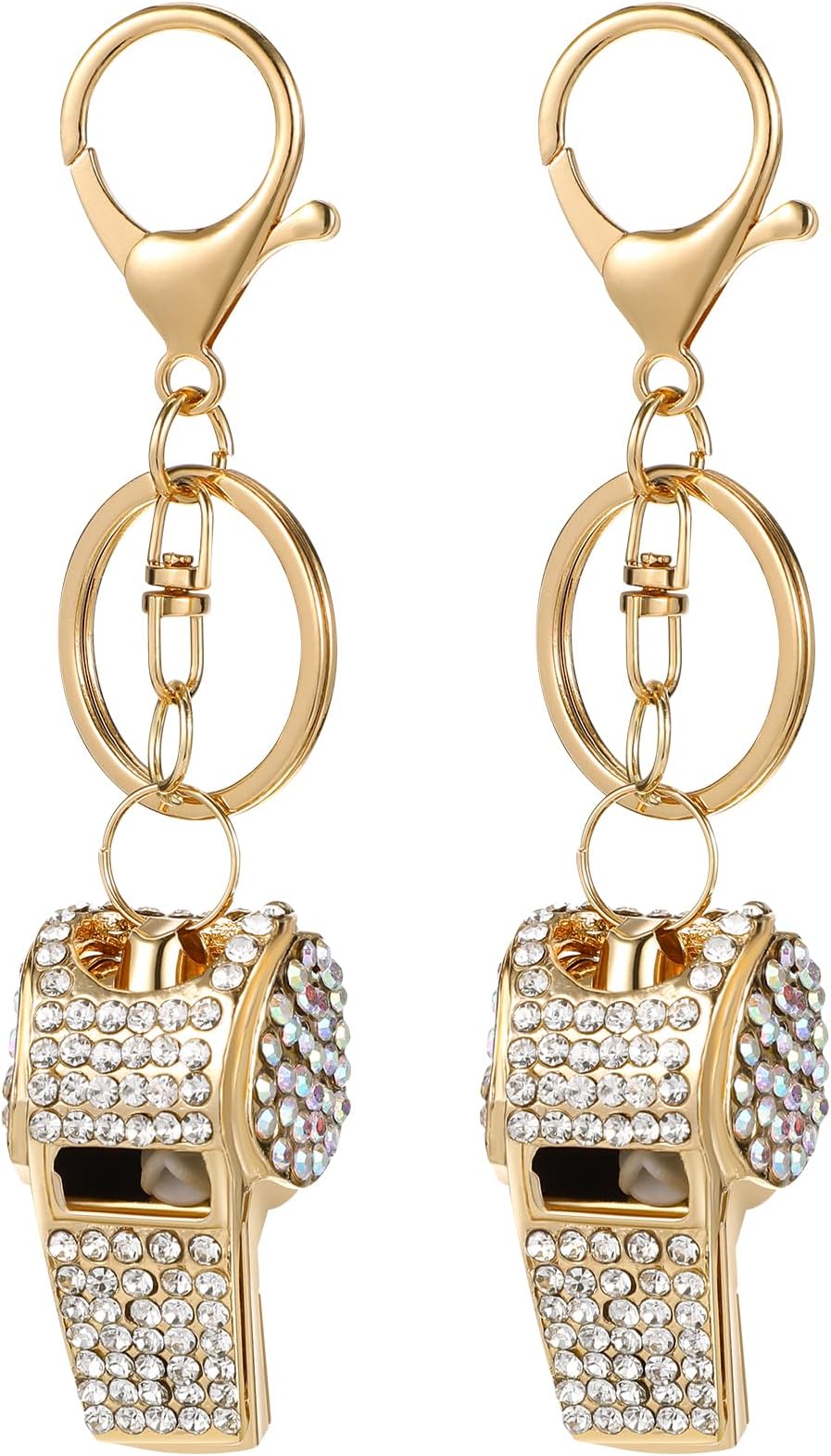 Veemoon Whistle Pendant Keychain 2pcs Decoration Golden Keyring Hanging Pendant Whistle Purse White Rhinestone Creative Gift Keychain Car Bag Ornament Whistle Keyring