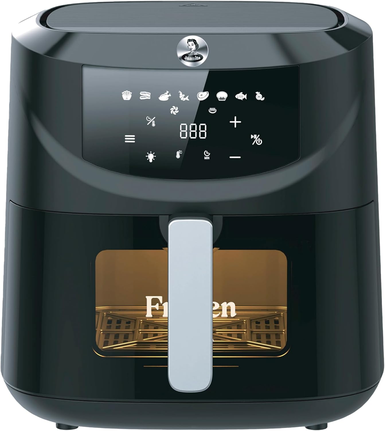 Juanita Fryzen1 Freidora Aire 7.6L, Air Fryer 2000W, Freidora de Aire con 8 Programas, Airfryer con Panel LED Táctil, Freidora de Aire con Cesta Antiadherente, Temporizador y Ventana
